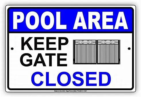 

Pool Area Keep Gate Closed with Graphic Courtesy Informational Alert Notice Sign