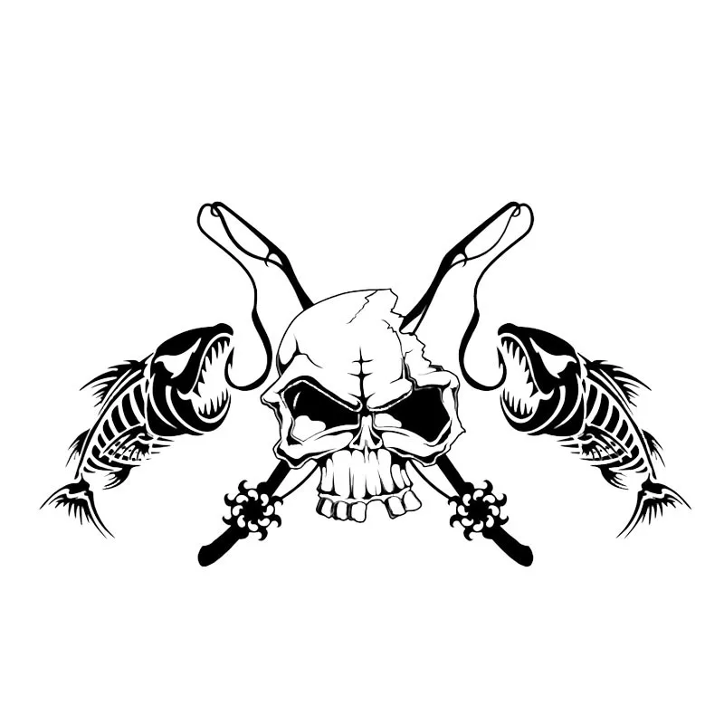 

Creative Fishing Skull Skeleton Fish Rod Reel Hook Car Sticker Accessories Vinyl Decal Car Styling PVC