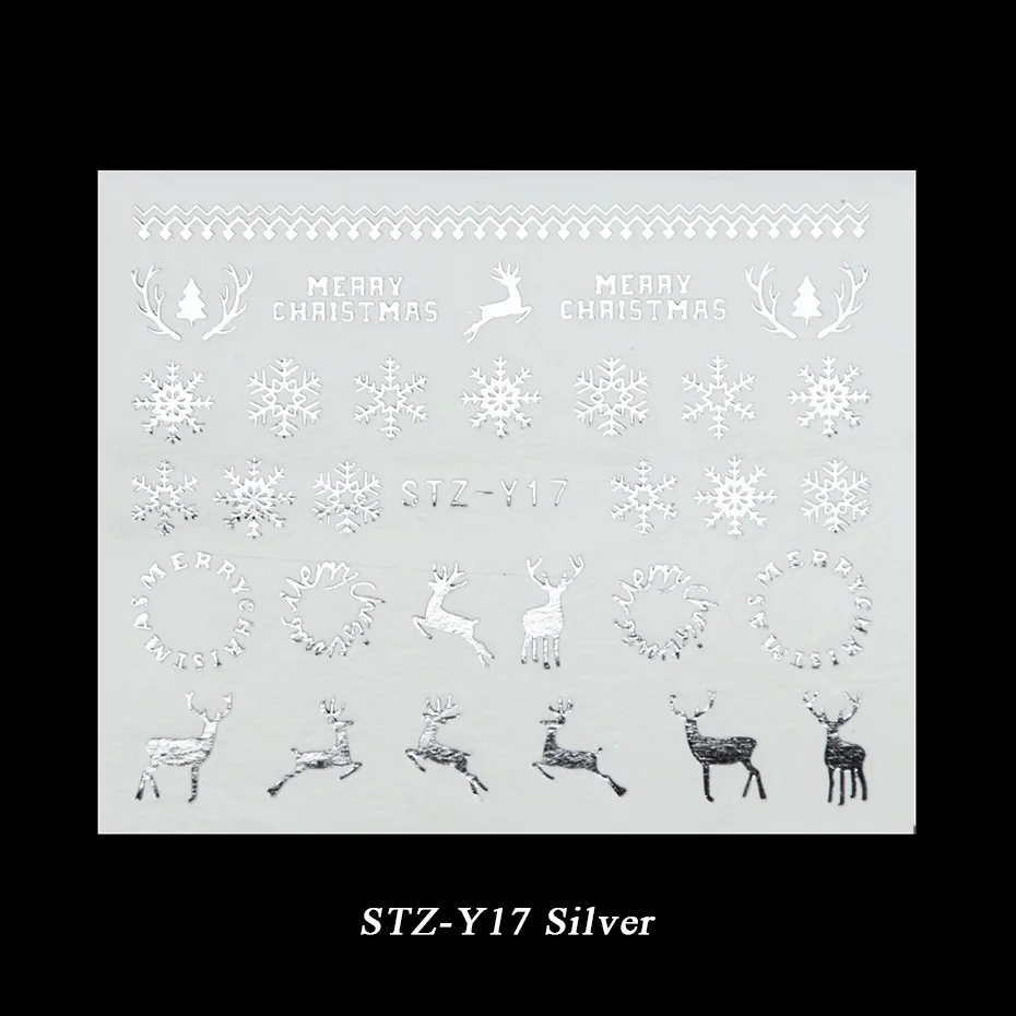 STZ-Y17 Silver 1 лист металла Золото Серебро слайдер Рождество Снежинка воды стикер для маникюра DIY 3D полный обёрточная бумага кончик ногтей лак BESTZ-YA-1 - Цвет: STZ-Y17 Silver