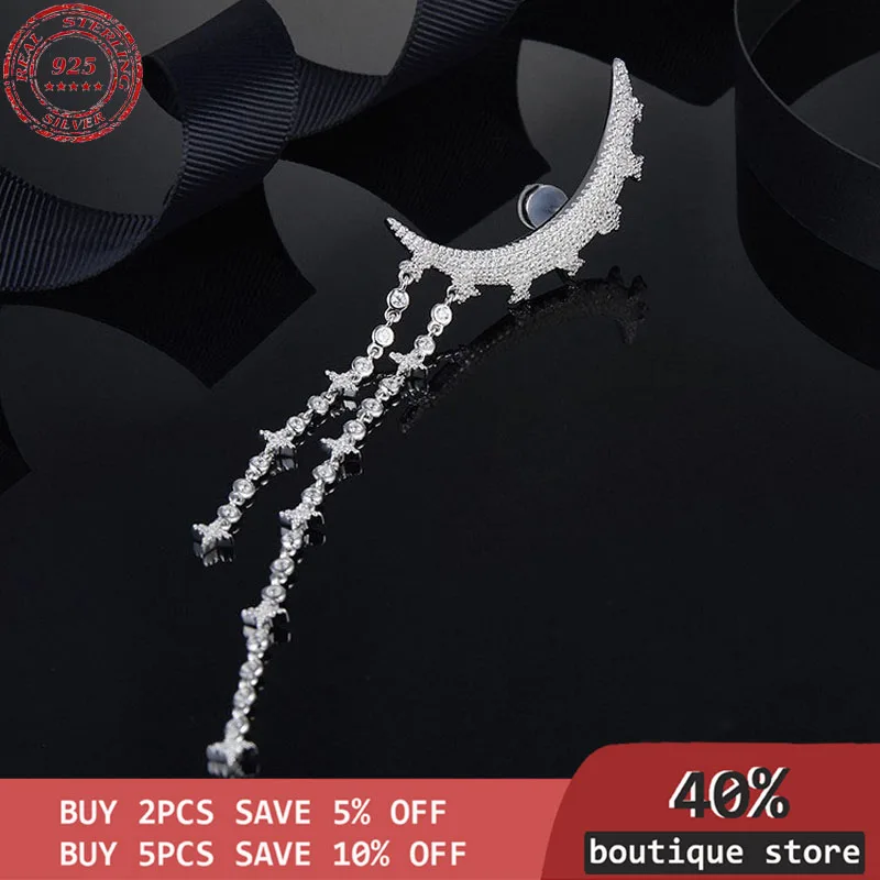 

Silver single Earrings S925, star and moon combination earrings, women's fashion, high feeling, luxury brand jewelry, Morocco