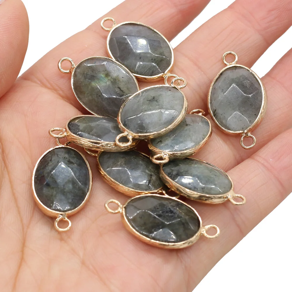 

yachu 4pcs Natural Stone Semi-precious Stones Flash Labradorite Connector Making Jewelry Accessories Jewelry Size 14x27mm