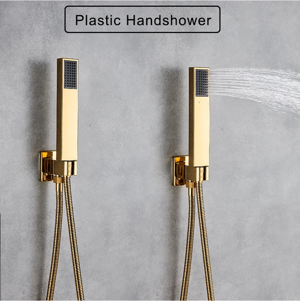 Golden Thermostatic Shower Set Faucet Concealed Embedded Box Valve Ceiling Mounted Rainfall Showerhead Mixers | Обустройство дома