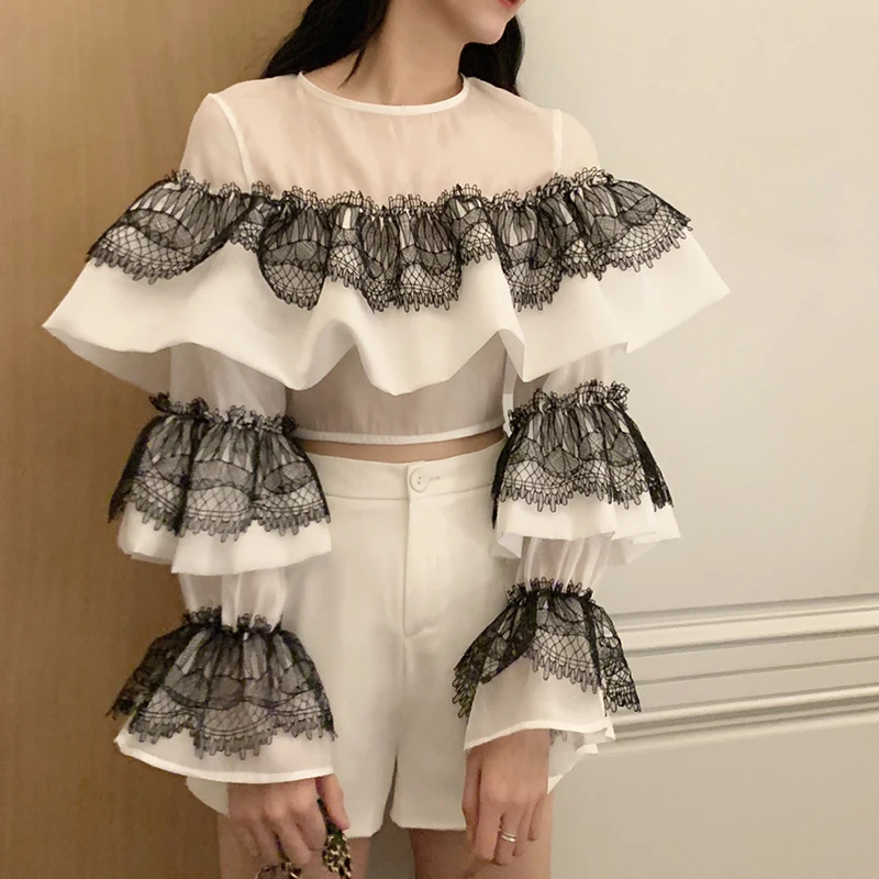 HIGH STREET Новый стильный 2020 подиумный костюм комплект Женская каскадная Блузка с