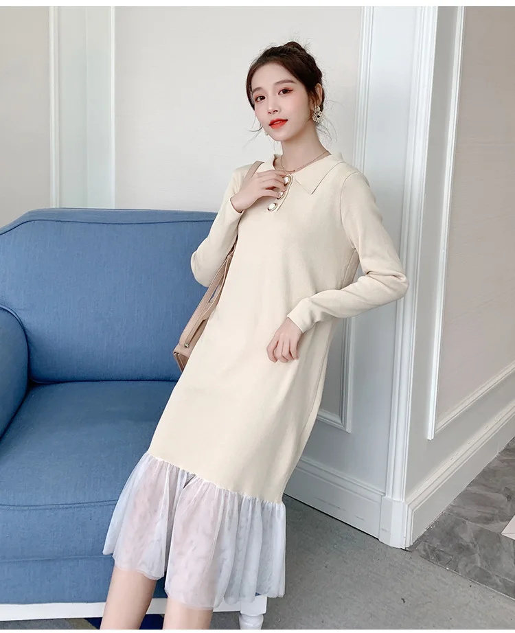 

Pregnant Dress Autumn Fashion Women Clothes for Pregnancy Knit Patchwork Korean Style Maternity Dresses