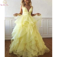 graduation dresses dot tulle yellow pink blue homecoming dresses deep v neck ruffles tiered a line formal party gowns customize