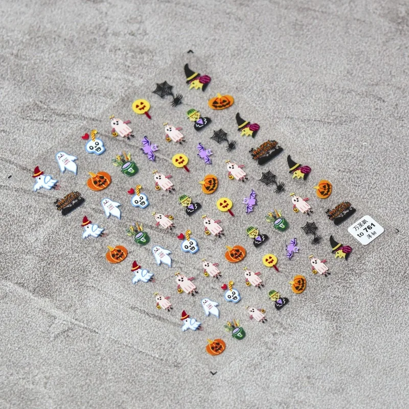 

Cute Trendy Cartoon 2021 5D Halloween Embossed Nail Sticker Professional Thin Transparent Embossed Nail Sticker Halloween Series