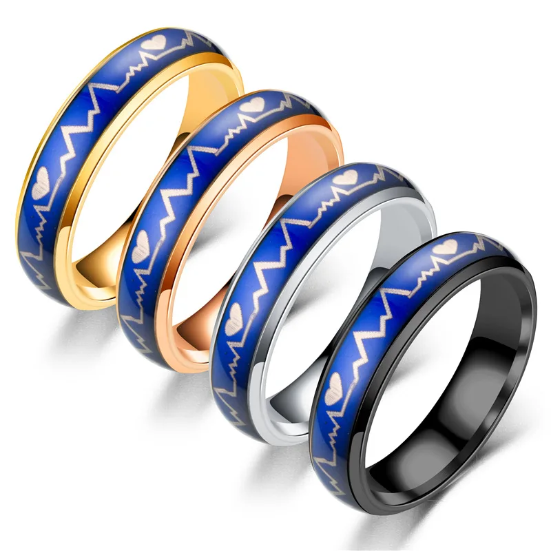 

Stainless Titanium Steel Sensitive Temperature Sealing Glaze Seven Color Light Plate Feeling Warm Party Rings For Men Women