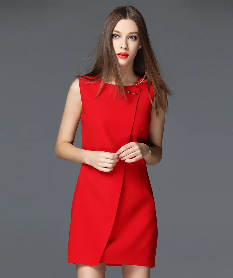 

FNOCE Cross-border Foreign Trade Women's spring And Summer New Style Large Size Solid Color Short Skirt Sleeveless Dress