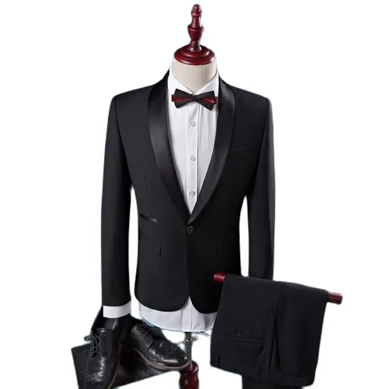 Black Tuxedo Men Autumn New 2-Piece Set Wedding Party Male Suit Blaze Jacket and Pants 4XL | Мужская одежда