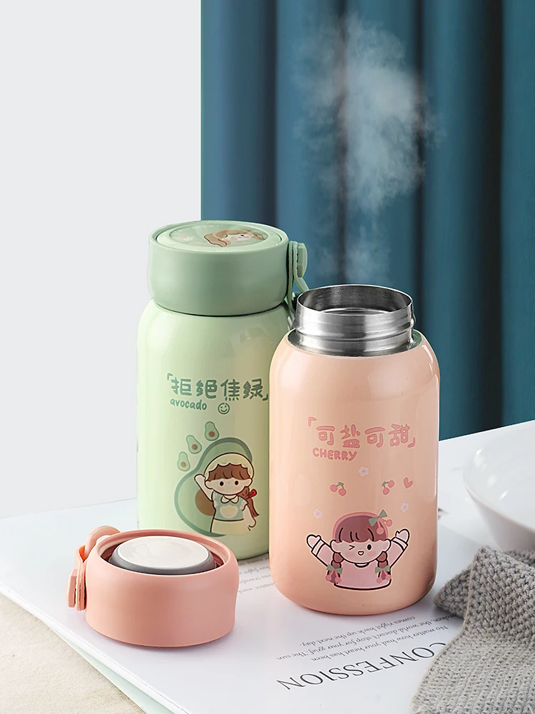 

Thermos cup female lovely portable small student water cup net red high color ins wind 304 stainless steel accompanying cup