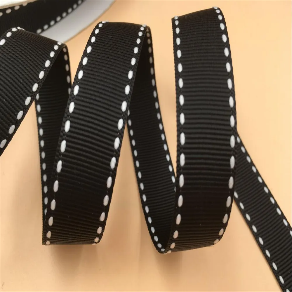 

15MM X 10Yards Quality White Stitched Grosgrain Ribbon Black Color for gift wrap decoration ribbons