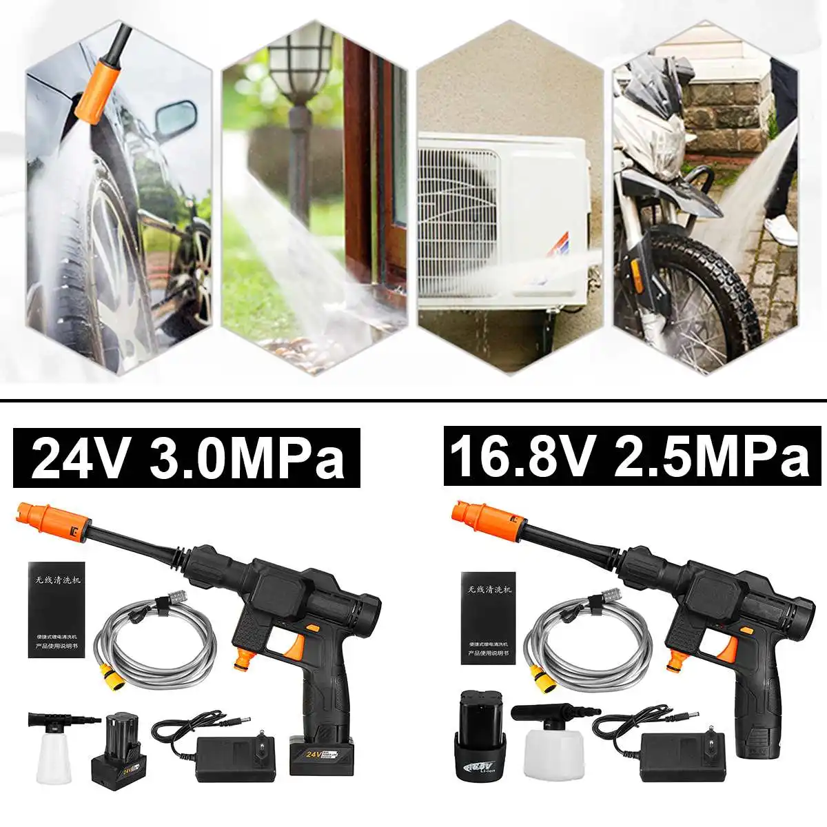 Pаспродажа 500 Вт 48 бар Беспроводной мойщик высокого давления для автомобиля перезаряжаемый литиевый аккумулятор портативный водяной пистолет Очистит...