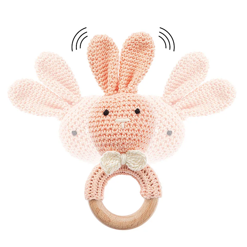 TYRY.HU Baby Small Rabbit Wood Rattle Wooden Teether Mobile Pram Crib Ring DIY Crochet Rattle Soother Bracelet Teether BPA Free