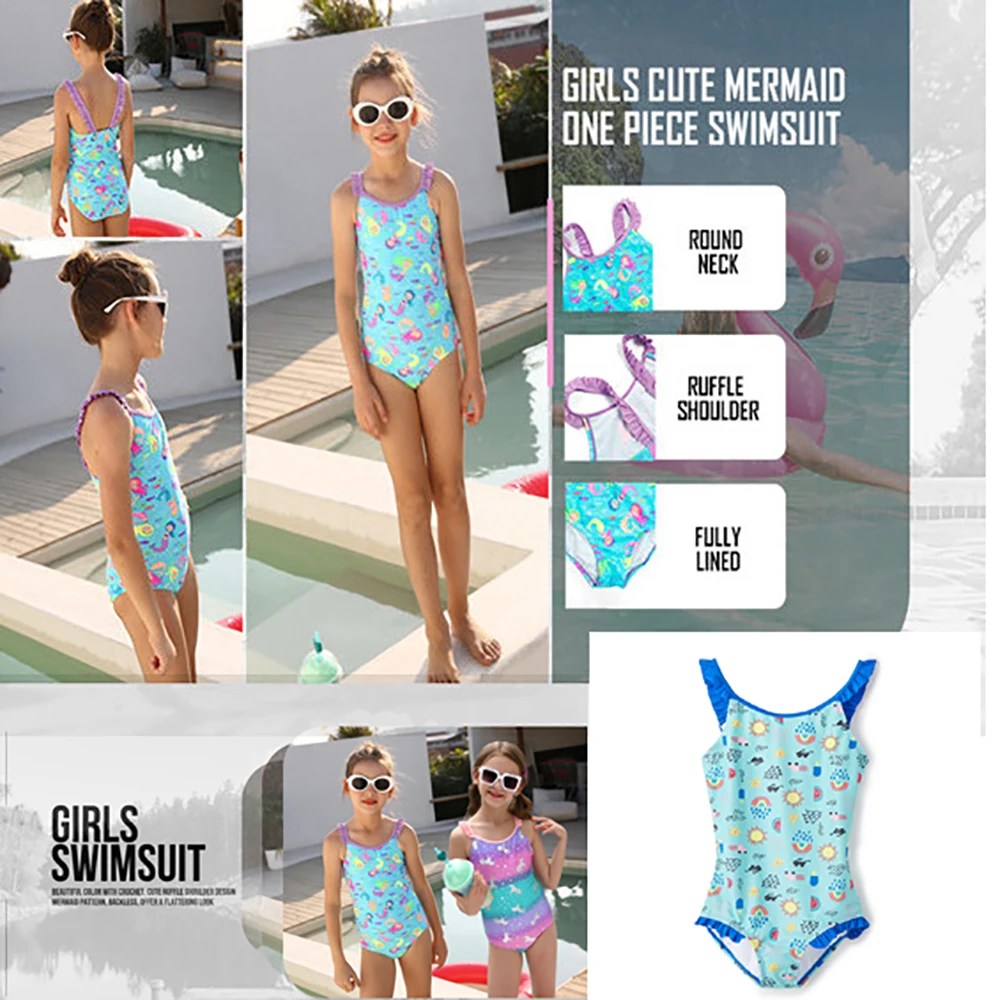 Купальник для девочек Цельный купальник детский купальный костюм с рюшами на