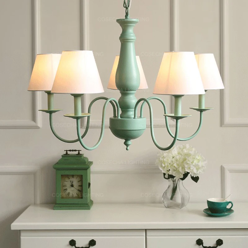 Современные Люстры в скандинавском стиле с тканевым абажуром синяя элегантная