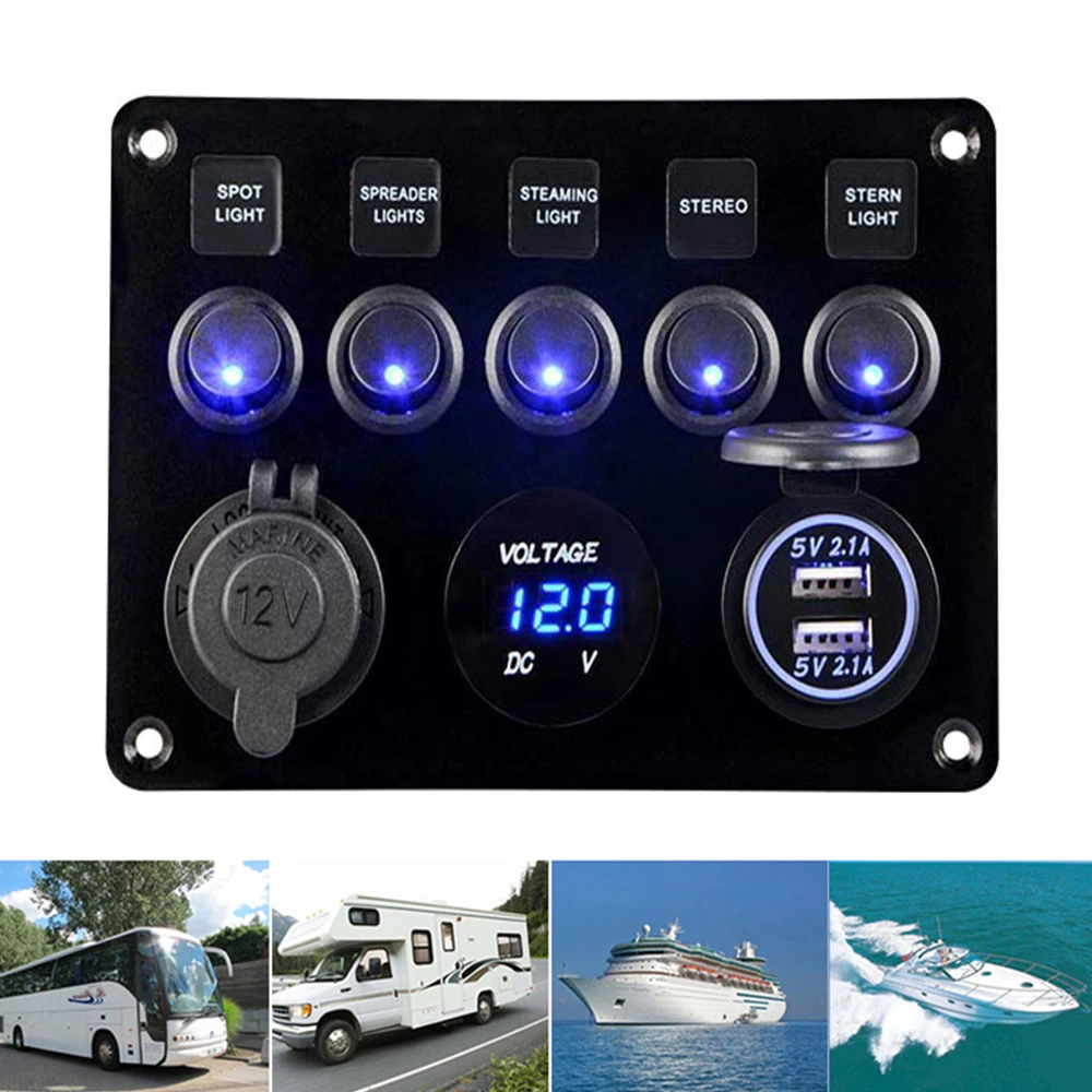 

Цифровой вольтметр с двойным USB-портом, 12 В, комбинация выходных отверстий, водонепроницаемый для автомобиля, морской лодки СВЕТОДИОДНЫЙ св...