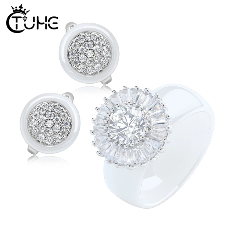 Женский керамический комплект украшений набор с большими кристаллами не