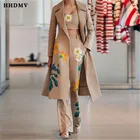 Модные весенние уличные комплекты HHDMV 2020 для девочек длинная верхняя одежда с длинным рукавом короткий топ эластичные длинные брюки с цветами Комплекты из трех предметов