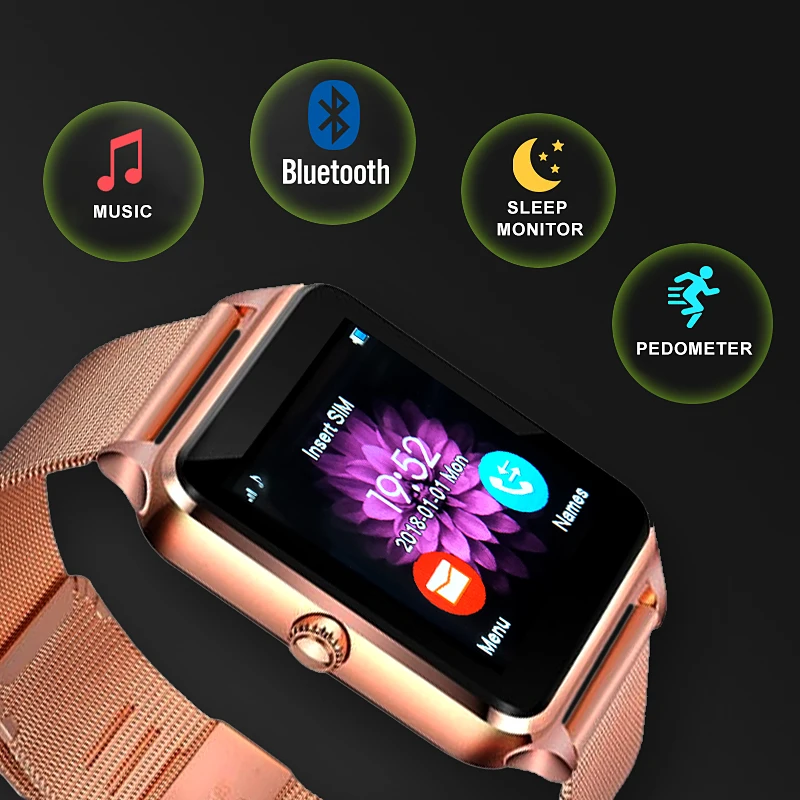 Смарт-часы женские со светодиодным сенсорным экраном Bluetooth музыкальные