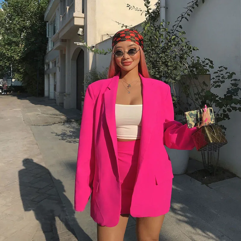 2 Color Recommended Pink Retro Blue OVERSIZE Loose Silhouette After Split Half Skirt Suit Jacket | Женская одежда