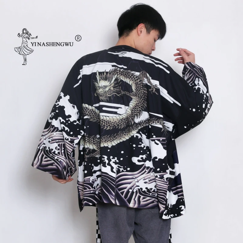

Print Dragon Men New Fashion Kimono Yukata Style Robe Chinese Style Cardigan Japanese Cardigan Cool Streetwear Summer Coat Loose