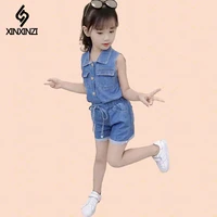 3 to 15 years old girl summer clothing set fashion kids jeans top and elastic shorts casual children costume teenager clothes