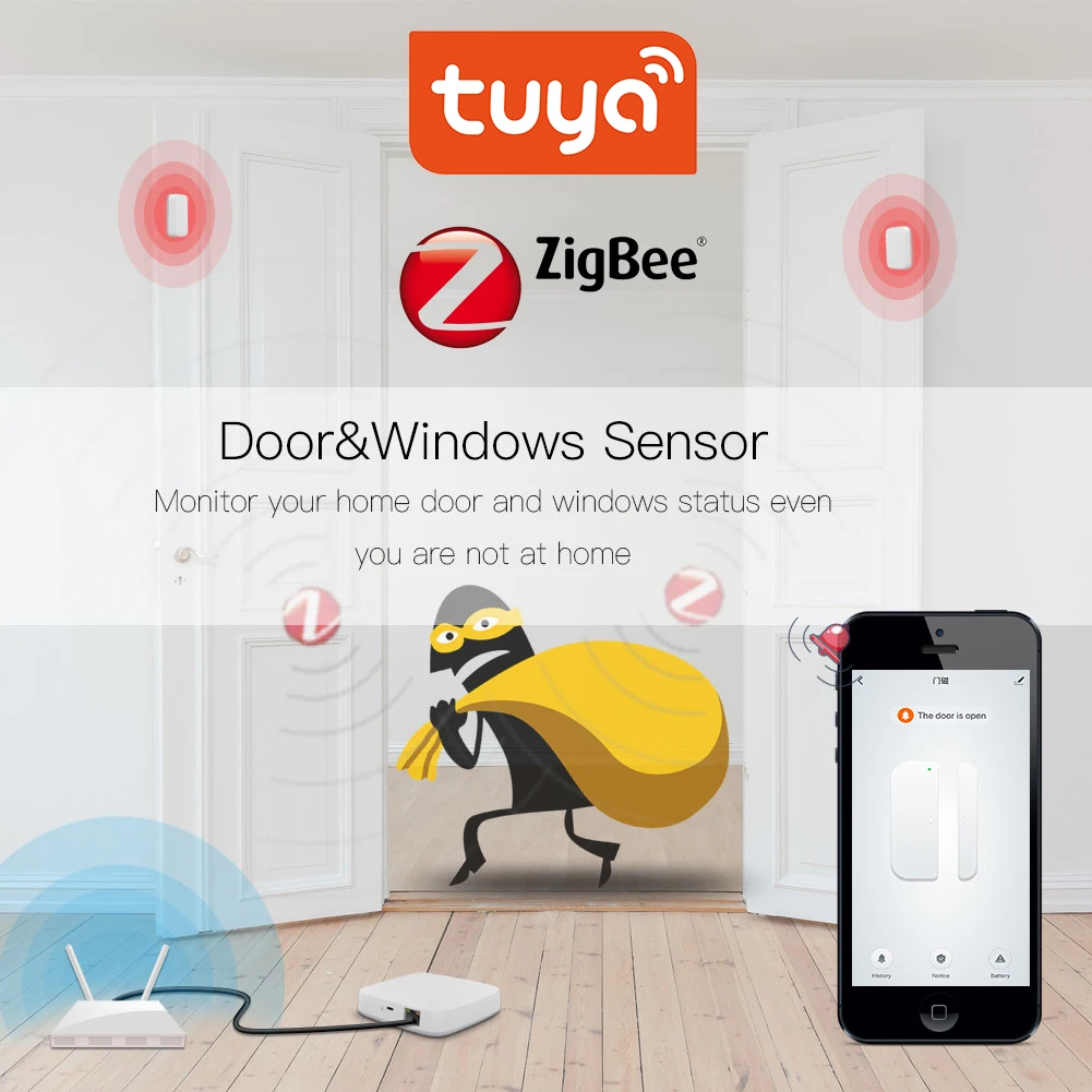 Датчик окон и дверей Tuya ZigBee, комплект для умного дома с Alexa Google Home, работает с приложением Gateway от AliExpress WW