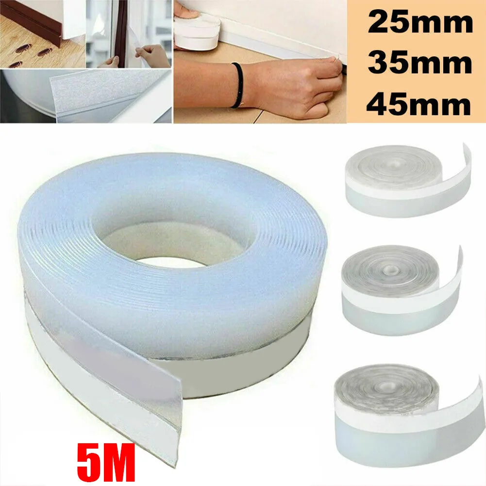

5M Sealing Strip Bathroom Silicone Draught Excluder Weather Seal Strip Door Casement Tape Pasteable Silicone Soundproof Strip