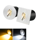 Встраиваемый светодиодный светильник для лестницы, 1 Вт, 3 Вт, алюминиевая квадратная и круглая лампа для бетонных стен, лестниц, светильник