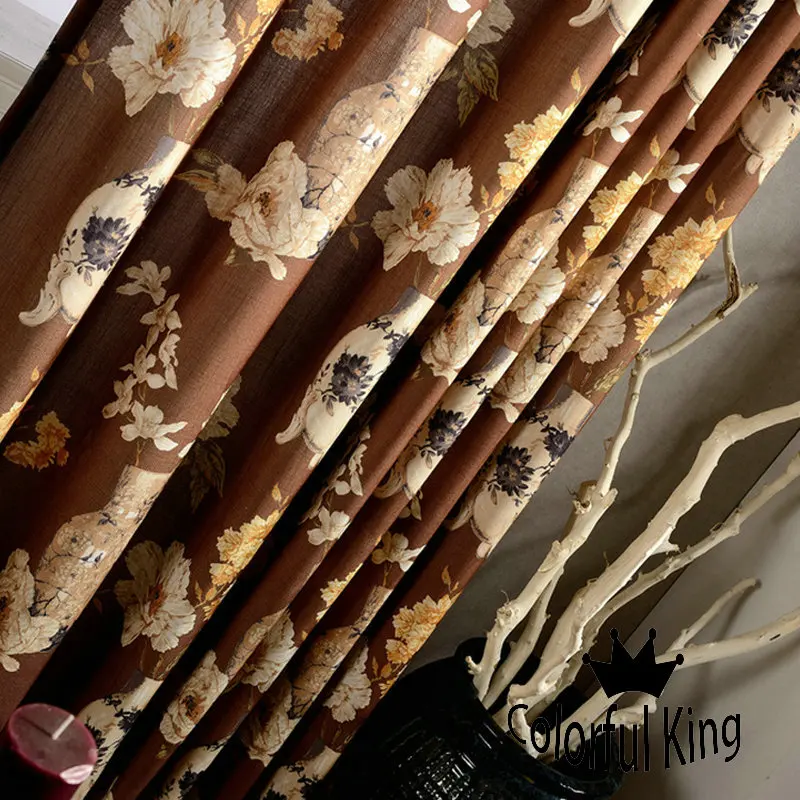 Цветочные шторы для кухни гостиной окна коричневые желтые масляная живопись