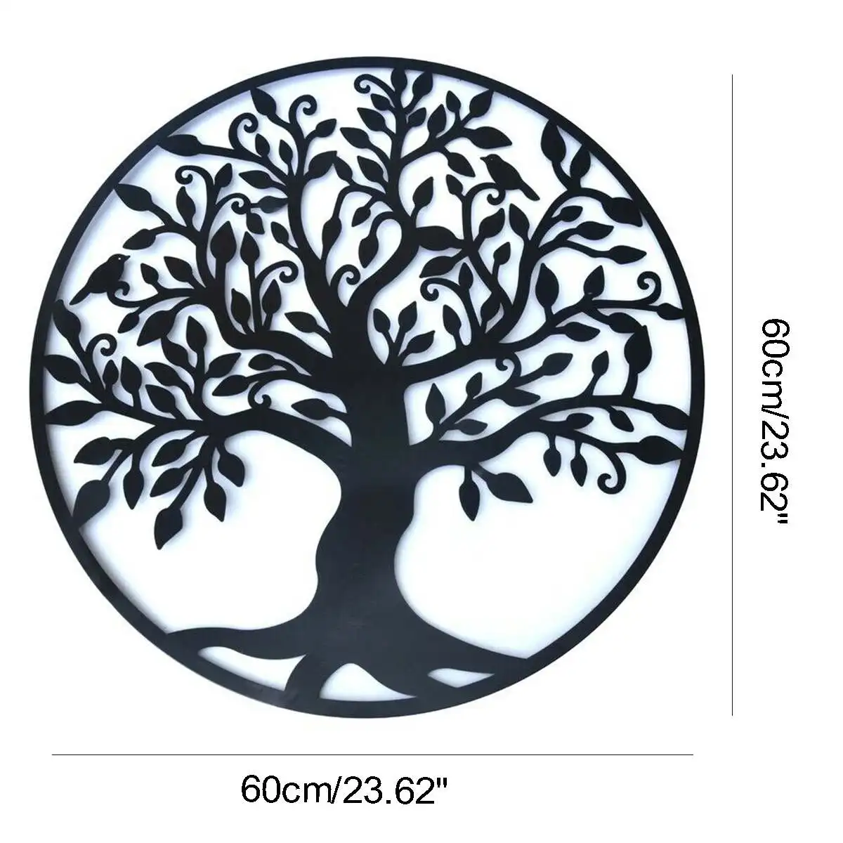 

3D Round Wall Hanging Sculpture Decoration 60cm Tree of Life Iron Art Home Room Hanging Ornament Iron Tree Wall Decoration Black