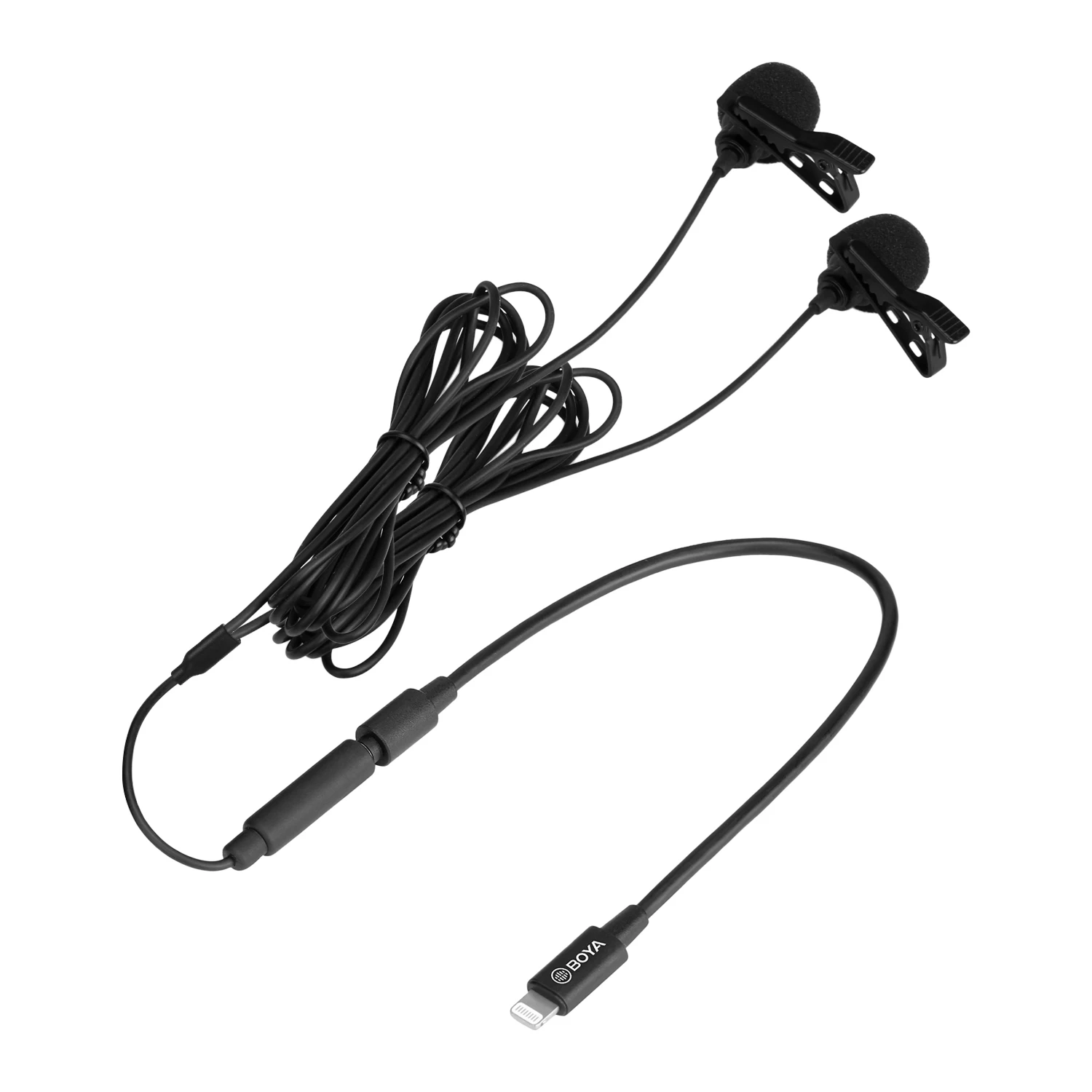 Конденсаторный микрофон BOYA с двойной головкой записью звука для iPhone Android DSLR Canon