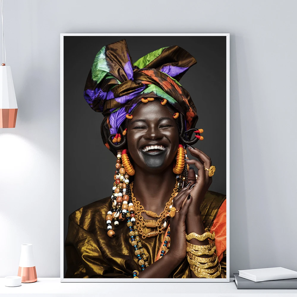 

Open Mouth Laugh Black Women Paintings African Art Poster and Print Painting on Canvas Art for Living Room Home Fashion Decor