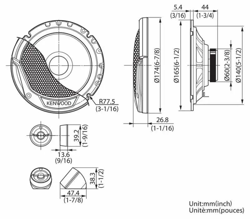 Колонки автомобильные kenwood kfc-e170p 300вт 92дб 4ом 17см (6 3/4дюйм) компонентные