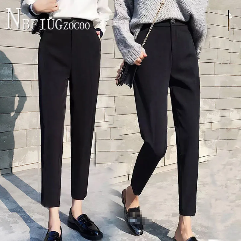 

Ankle Length Autumn Student Korean High Waist Women Pants Casual Black Female Harem Trousers