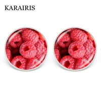 karairis 2020 handmade jewelry crafts lemon strawberry kiwi slice stud ear earring cute fruits glass dome cabochon earrings