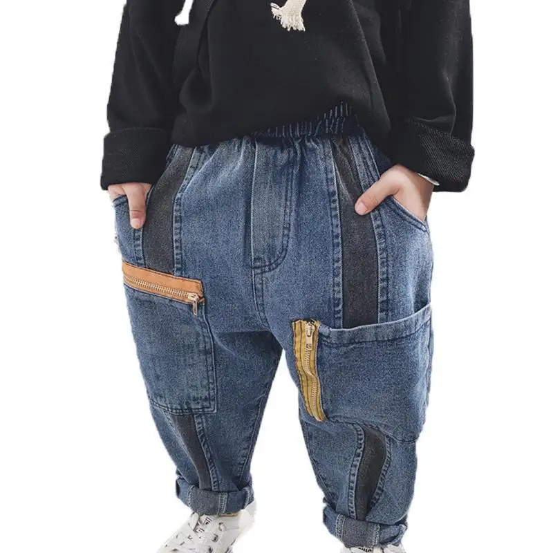 Boys Jeans 2020 New Autumn Casual Pants Trendy Version Stitching Small And Medium Vhildren's Loose Long Trend | Мать и ребенок