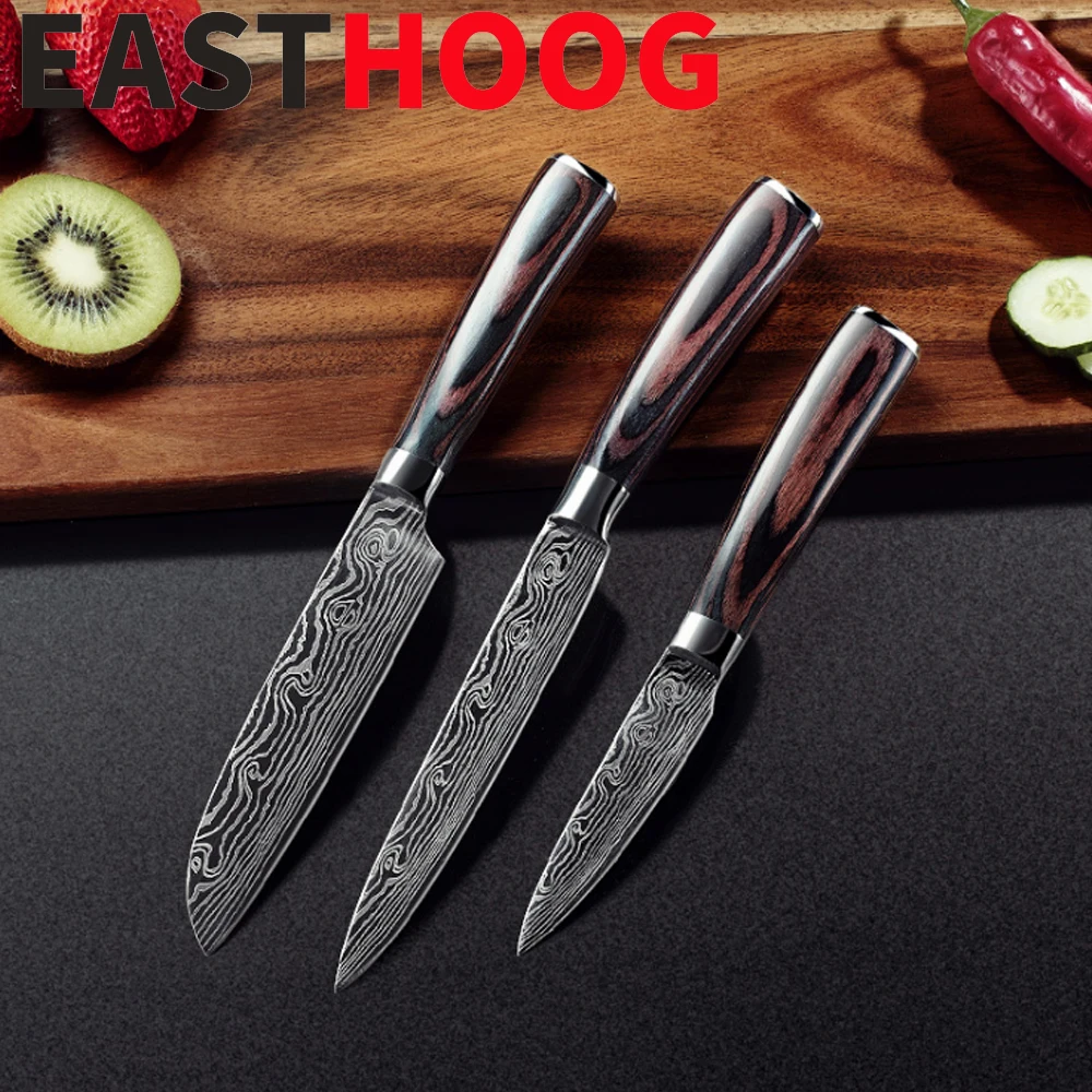 

5"inch Kitchen Knives Laser Damascus Pattern Fruit Knife Sharp Santoku Cleaver Slicing Utility Knives Kitchen Tools New