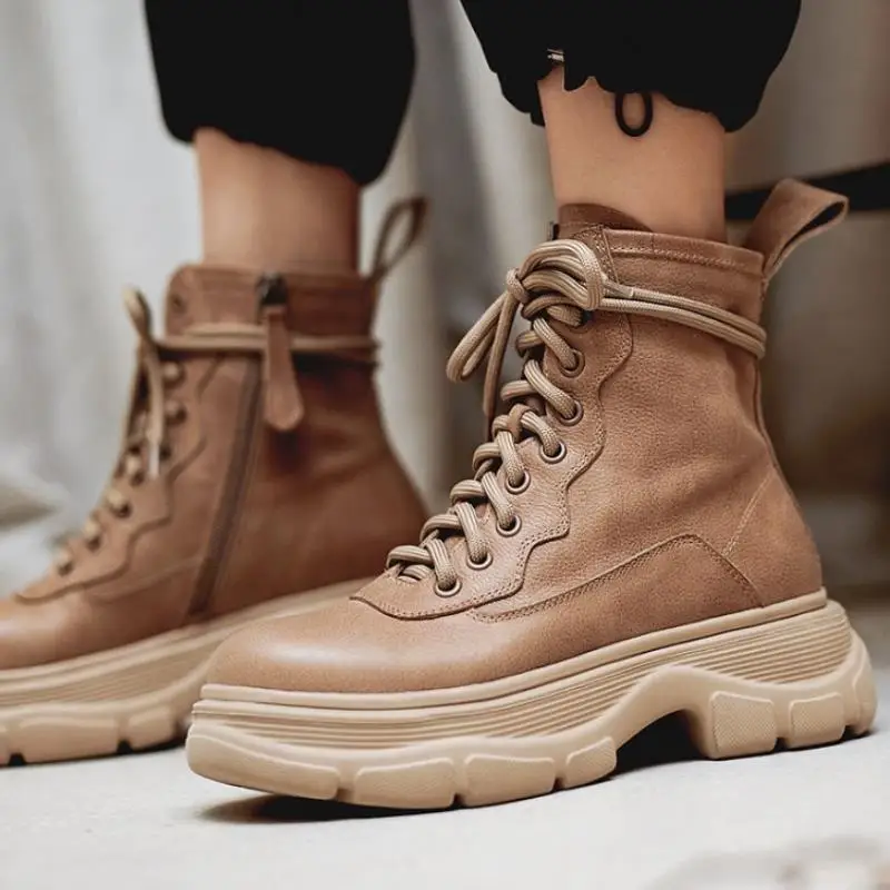 

Rizabina 2021 Women Real Leather Boots Winter Ankle Boots Women Fashion Zipper Shoes Casual Flat Heel Footwear Size 34-42