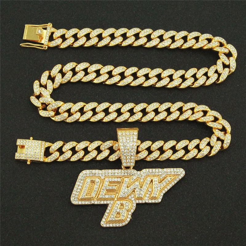

New Cubic Zircon Letter DEWYB Pendant With Iced Out Rhinestone Miami Cuban Chain Necklace For Men Women Hip Hop Party Jewelry