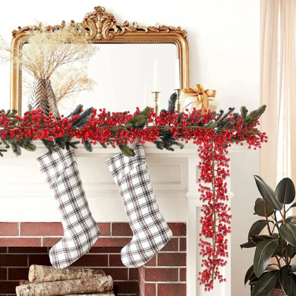 

6 футов, искусственные кластеры красных ягод, Рождественская гирлянда, украшения для дома вечерние ничное украшение