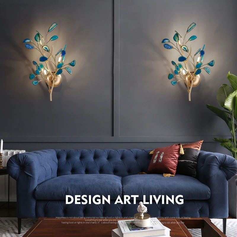 

Nordic Color Branch Agate Wall Lamp Living Room Bedroom Creative Home Decor Carnelian Wall Light Bedside Lamp Interior Lighting