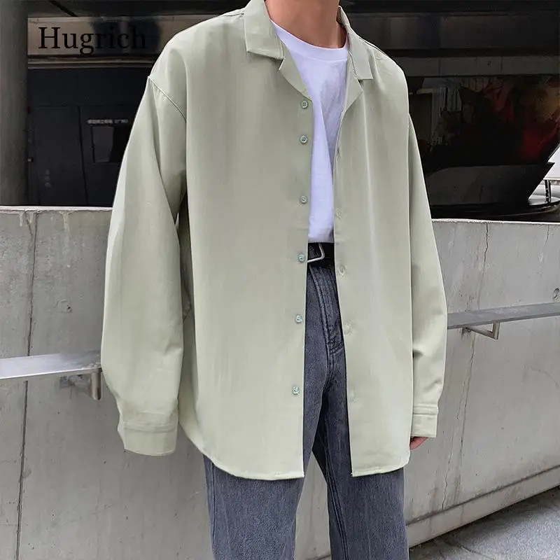 Мужская свободная рубашка с длинным рукавом приталенная воротником-стойкой и