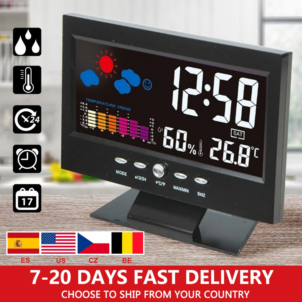 Комнатный термометр гигрометр будильник ЖК дисплей цифровые часы календарь