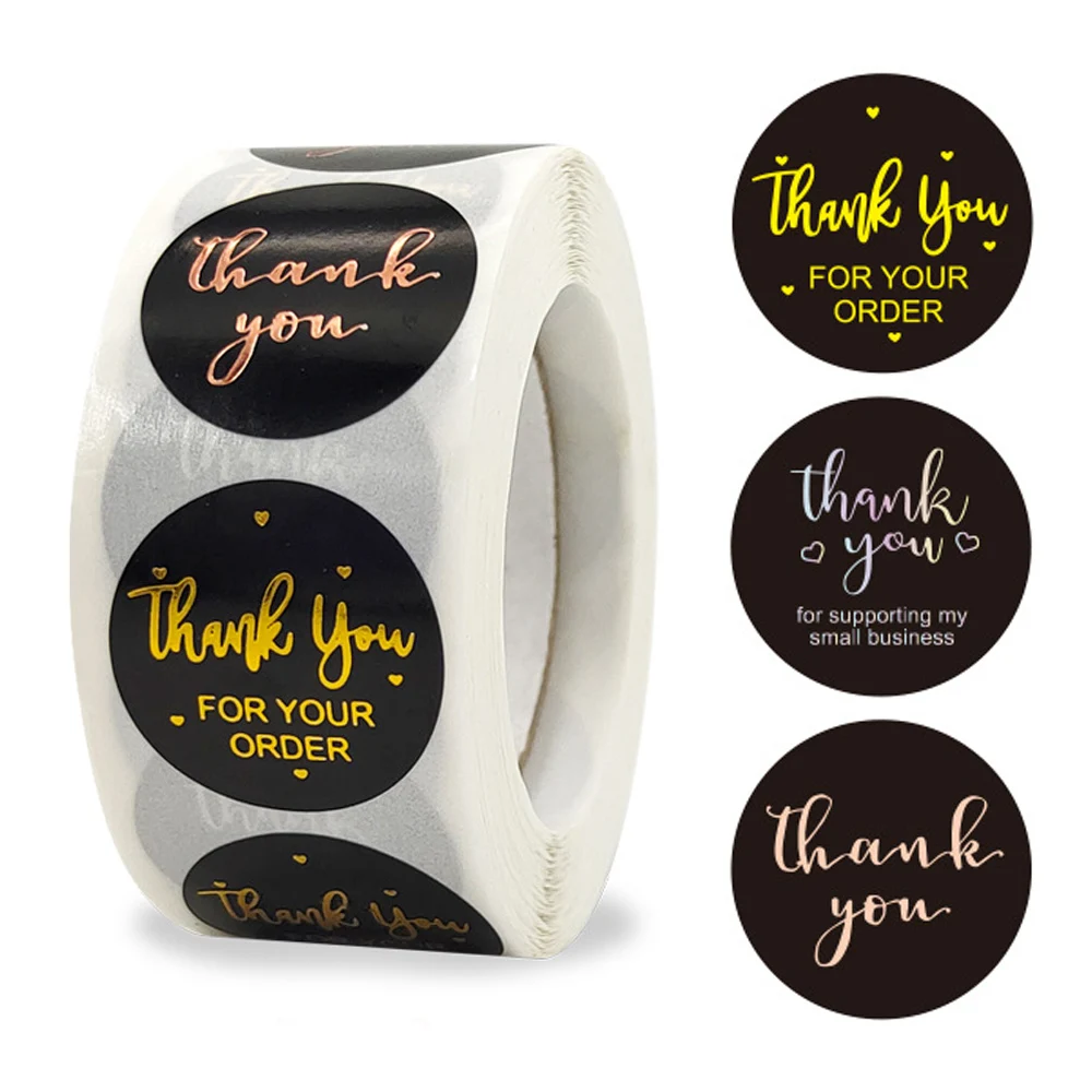 

500Pcs/Roll "Thank you for your order"sticker for envelope sealing labels sticker black green gold sticker stationery supply