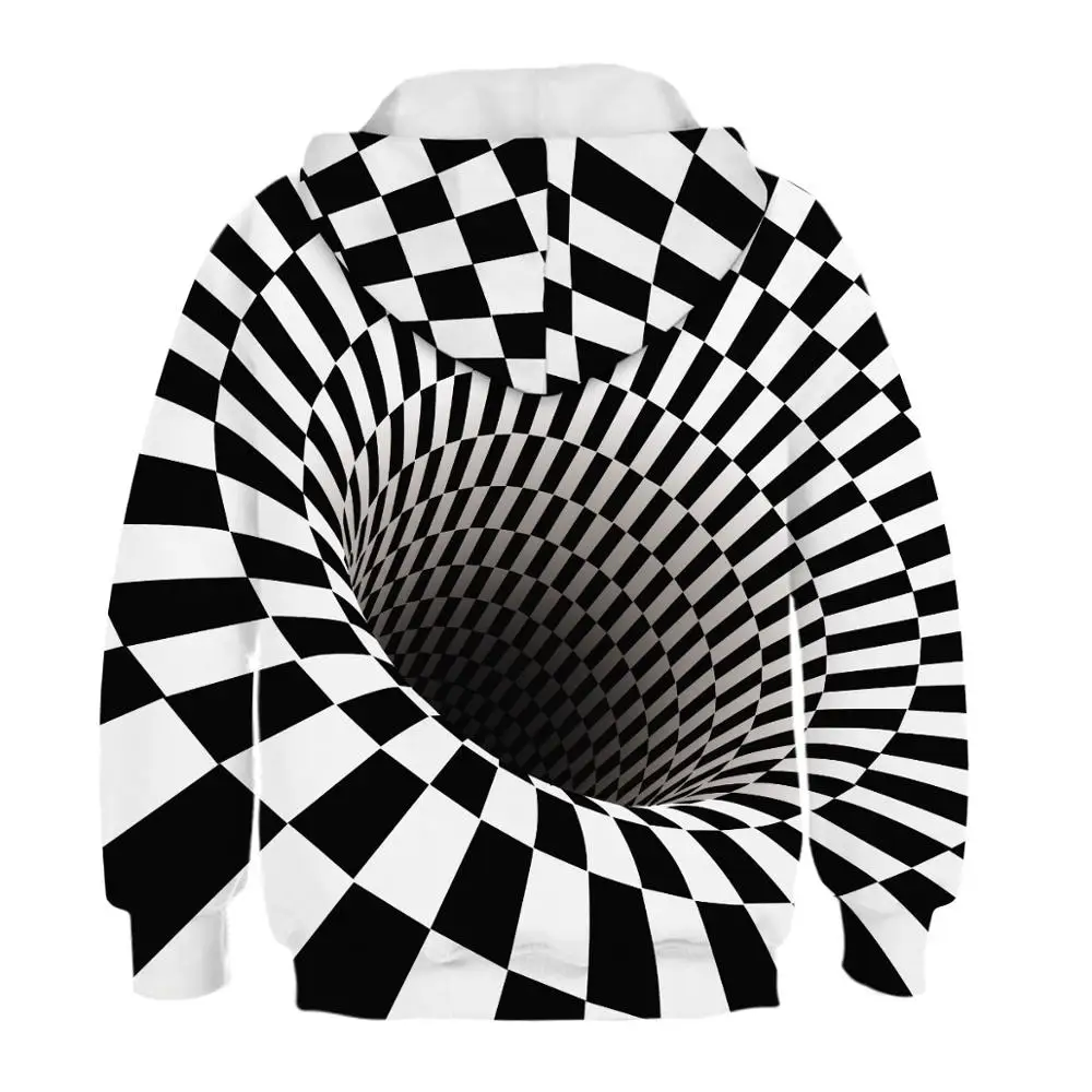 Черно белая толстовка с капюшоном для мальчиков и девочек детский пуловер