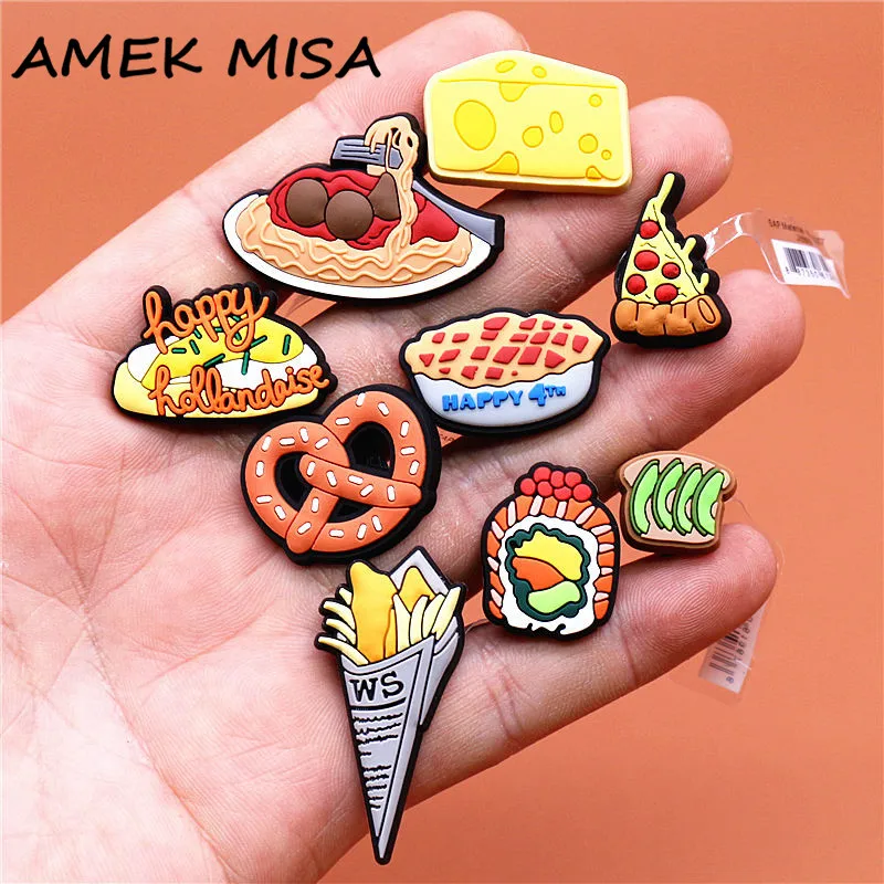 1pcs Food Style Shoe Decoration Cute Braised Noodle Pizza Pie Shoe Accessories Croc Charms for Sandals Bracelets Jibz Kids Gifts
