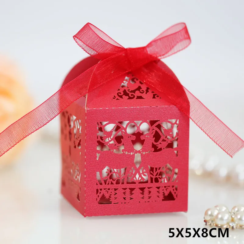 50 шт. рождественские упаковочные коробки для конфет бумажные с полым лосем