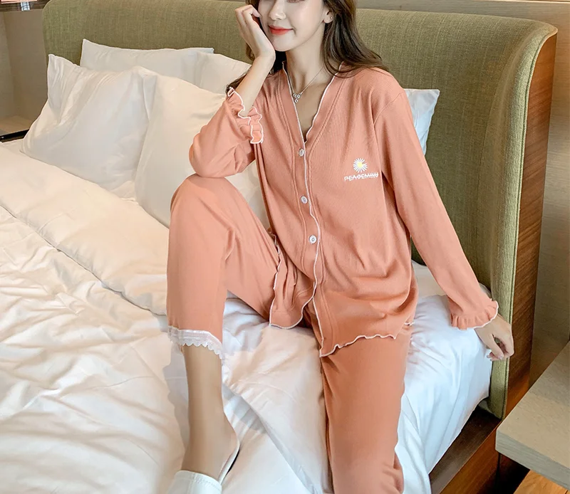 

Harajpee Black Daisy Pajamas Female Spring and Autumn Cotton Long Sleeved Students Can Outwear Net Red Popular Home Clothes Sets