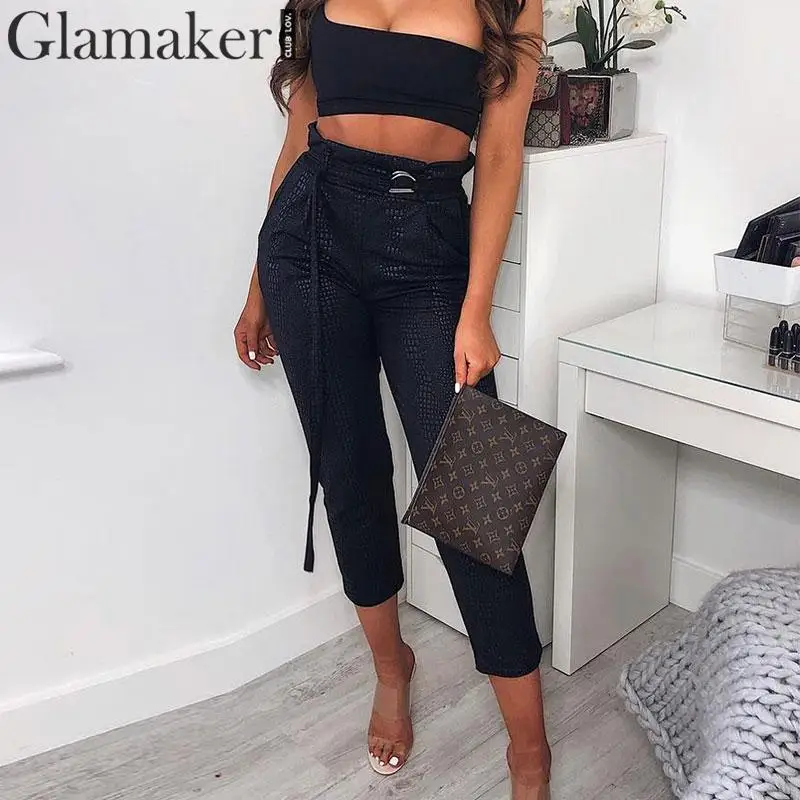 Glamaker, женские обтягивающие брюки и капри из искусственной кожи, уличная одежда, черные брюки, повседневные женские брюки с высокой талией, женские зимние штаны